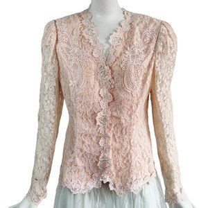 Vtg 90s LISA MICHAELS Romantic Coquette Champagne Lace Peachy Pink Top Jacket M